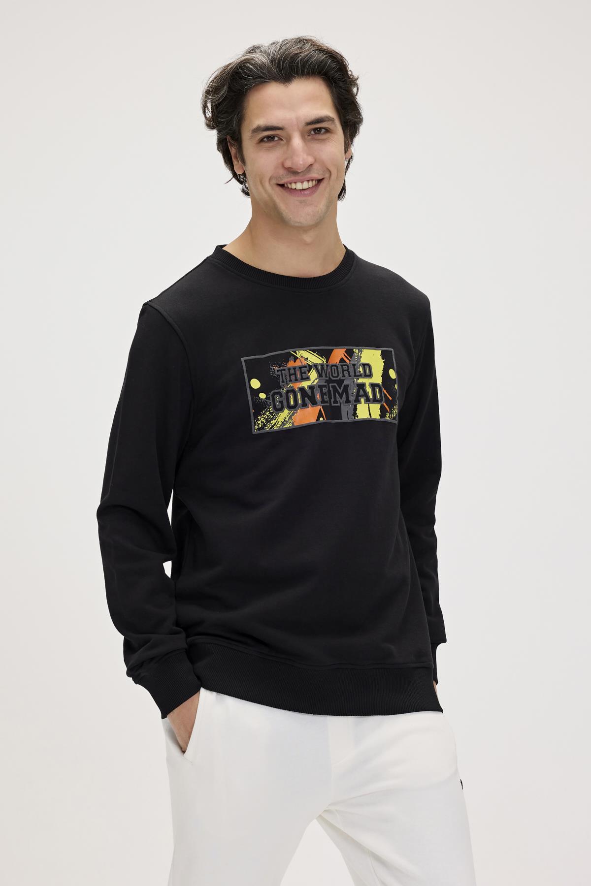 Caen Siyah Erkek Baskılı Sweatshirt