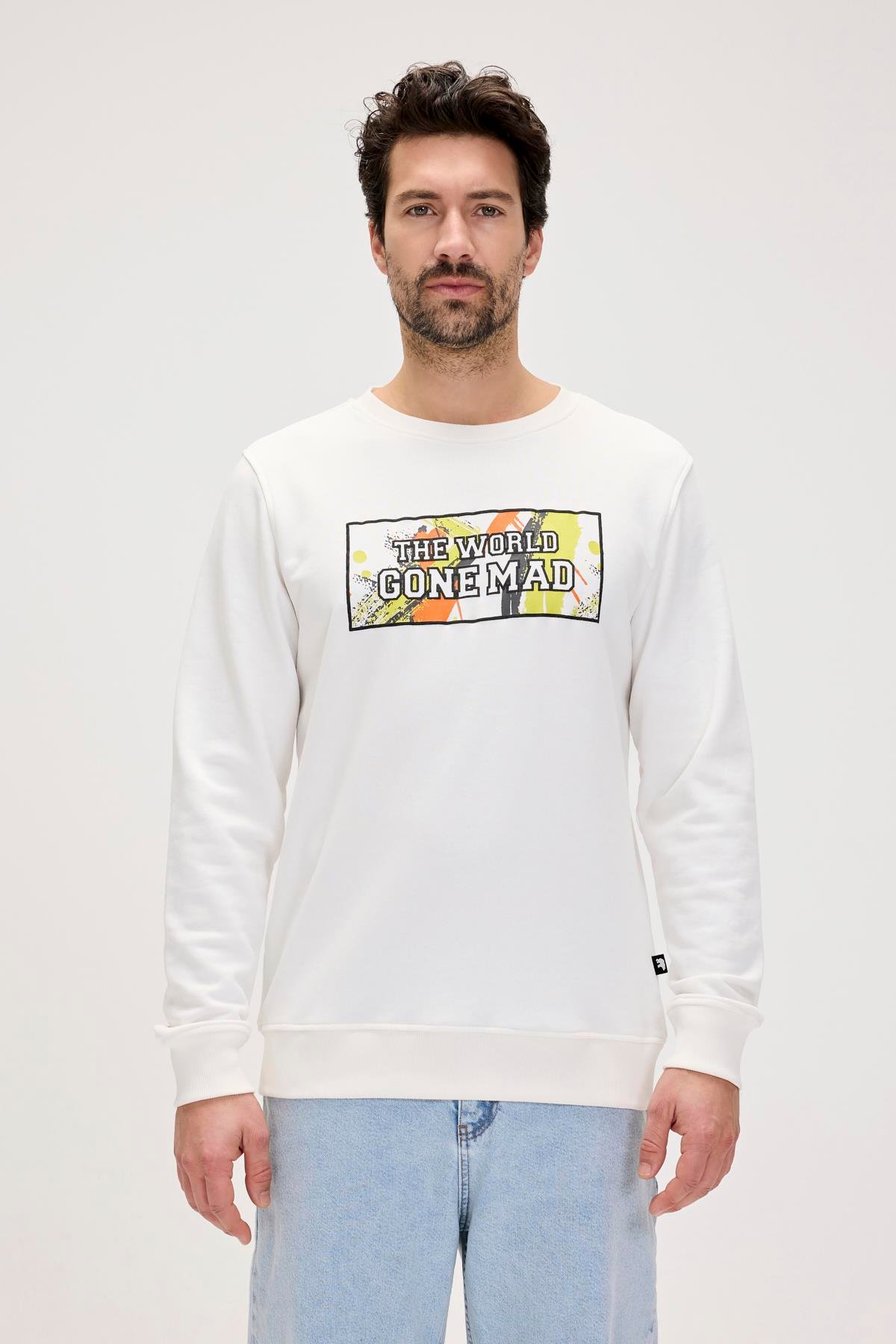 Caen Beyaz Erkek Baskılı Sweatshirt
