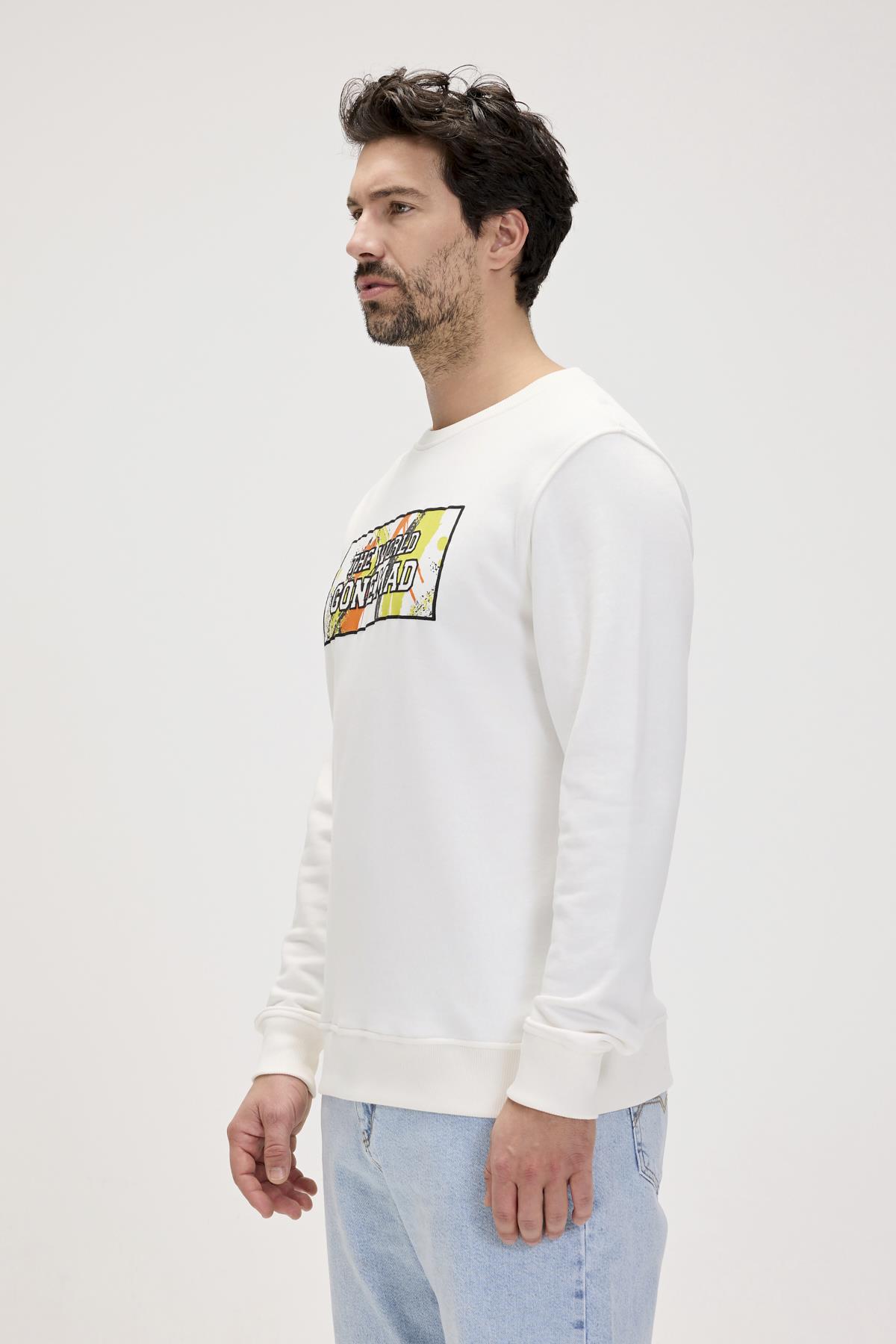 Caen Beyaz Erkek Baskılı Sweatshirt