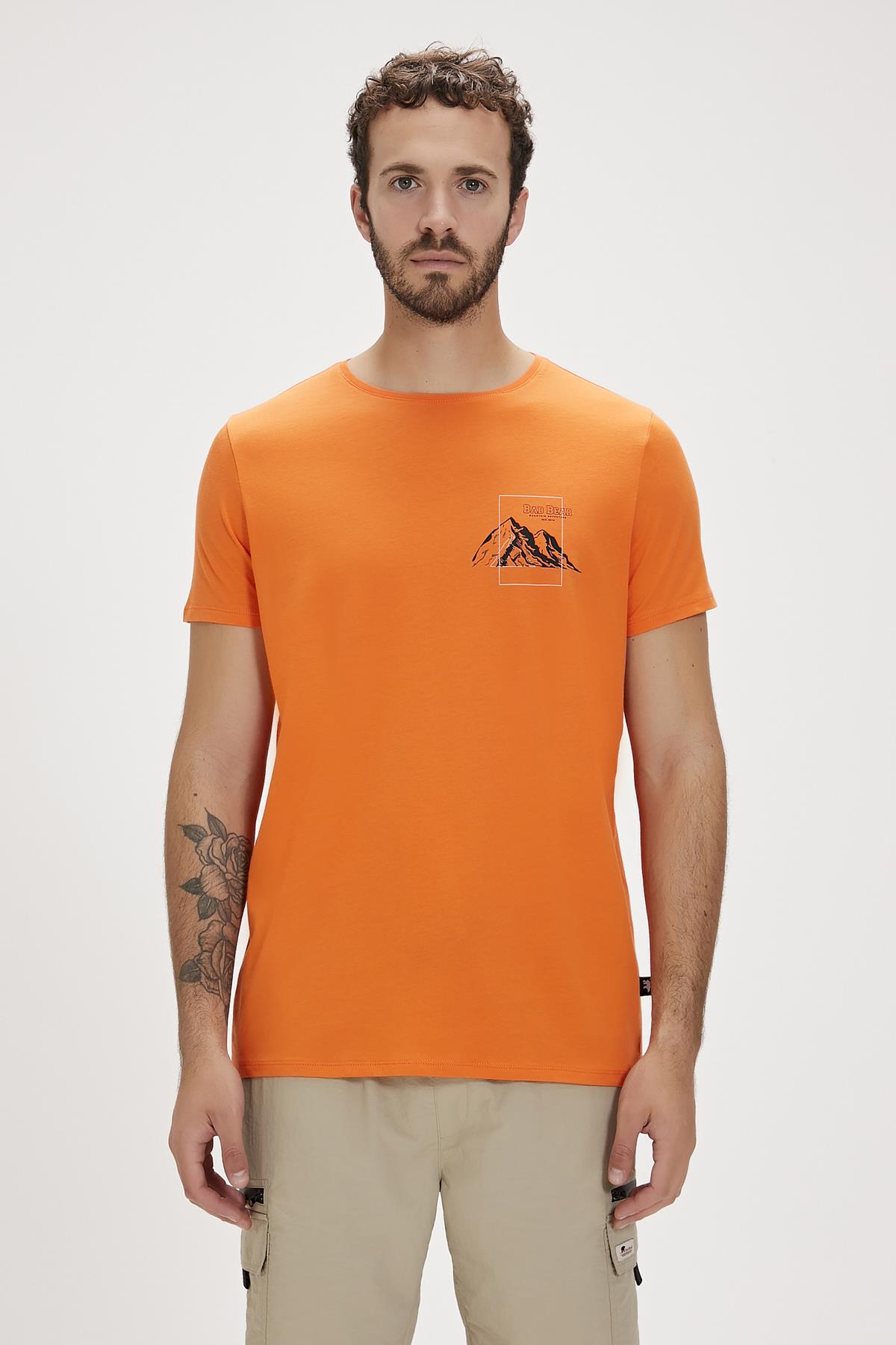Carl Turuncu Baskılı Erkek Tişört