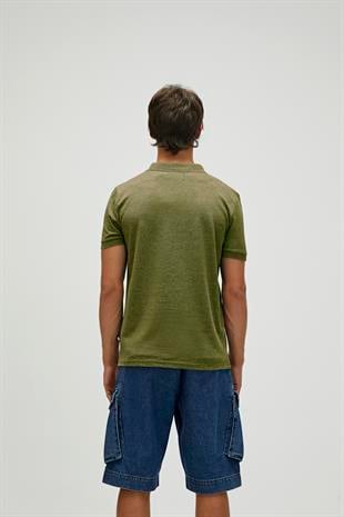 Cord Haki Yeşil Polo Yaka Fermuarlı Erkek T-Shirt