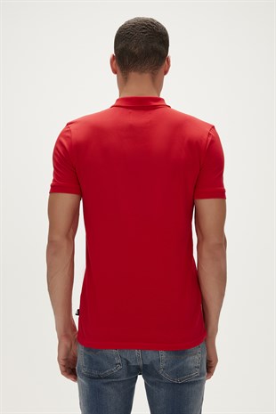 Cord Crimson Red Kırmızı Polo Yaka Fermuarlı Erkek T-Shirt