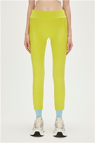 Cut Out Sülfür Yeşil Uzun Kadın Tayt