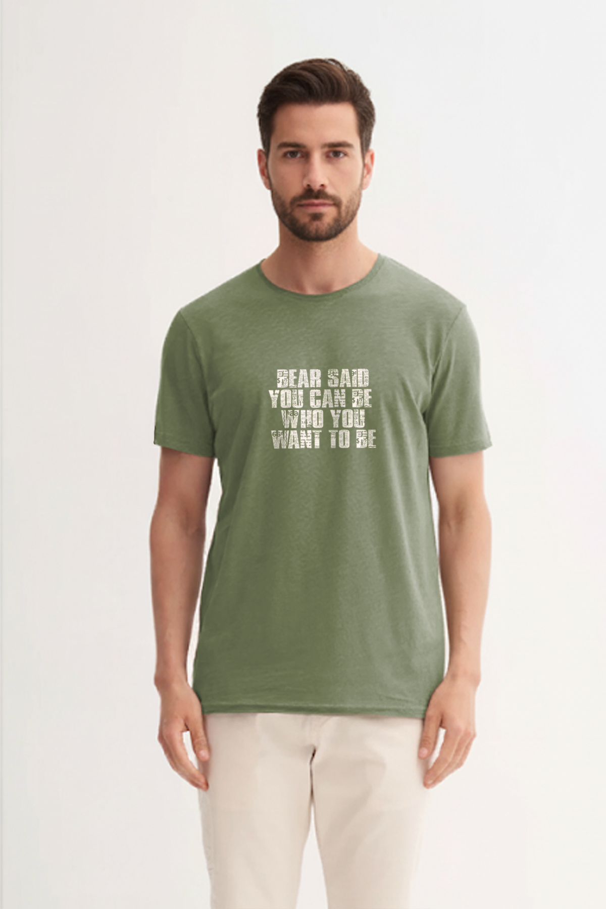 BEAR SAID T-SHIRT PRINTED T-SHIRT SOLUK YEŞİL  MAN T-SHIRT BEAR SAID T-SHIRTBEAR SAID T-SHIRT