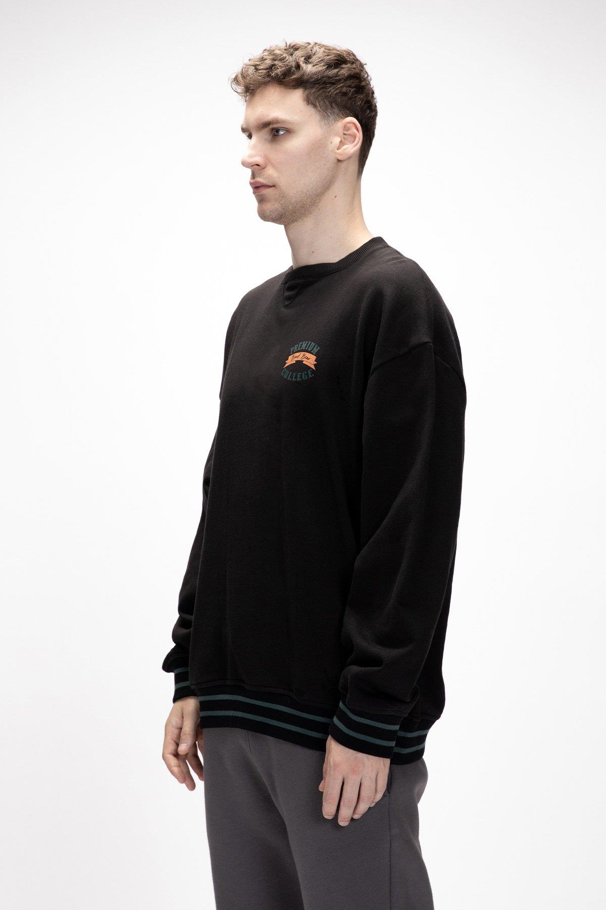 Vecna Si̇yah Oversize Erkek Baskılı Sweatshirt