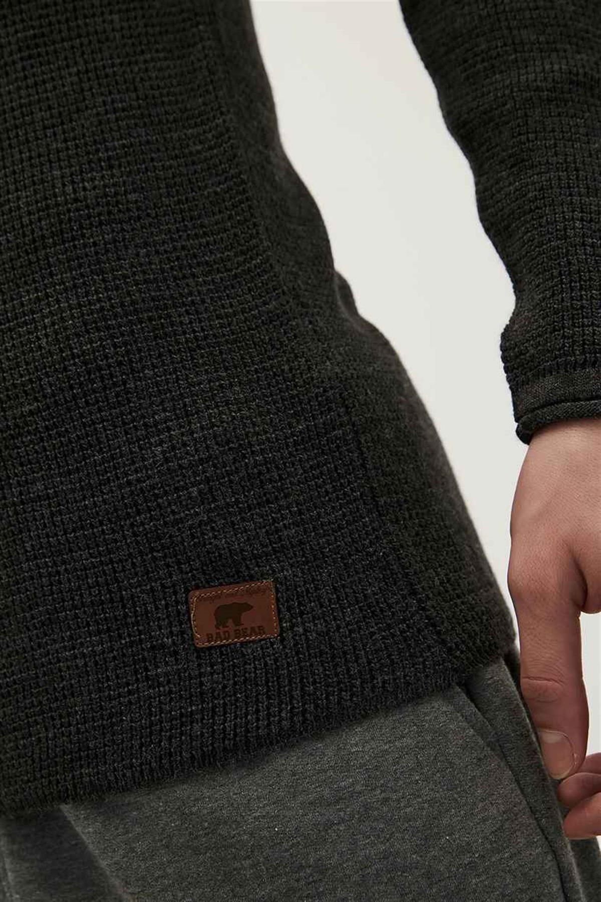 Dapple Knit Antrasit Bisiklet Yaka Erkek Triko Kazak