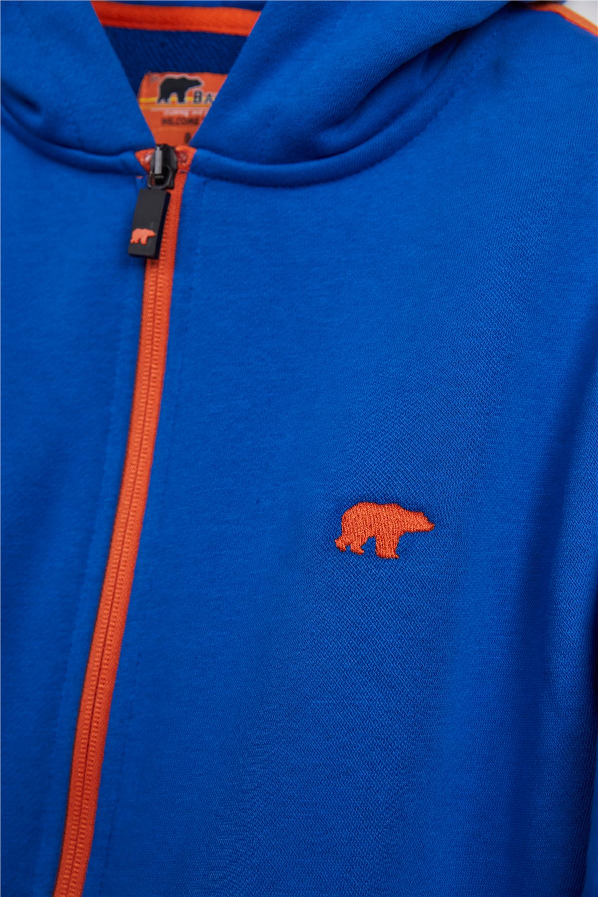 Darrel Full-Zip Saks Mavisi Çocuk Kapüşonlu Sweatshirt