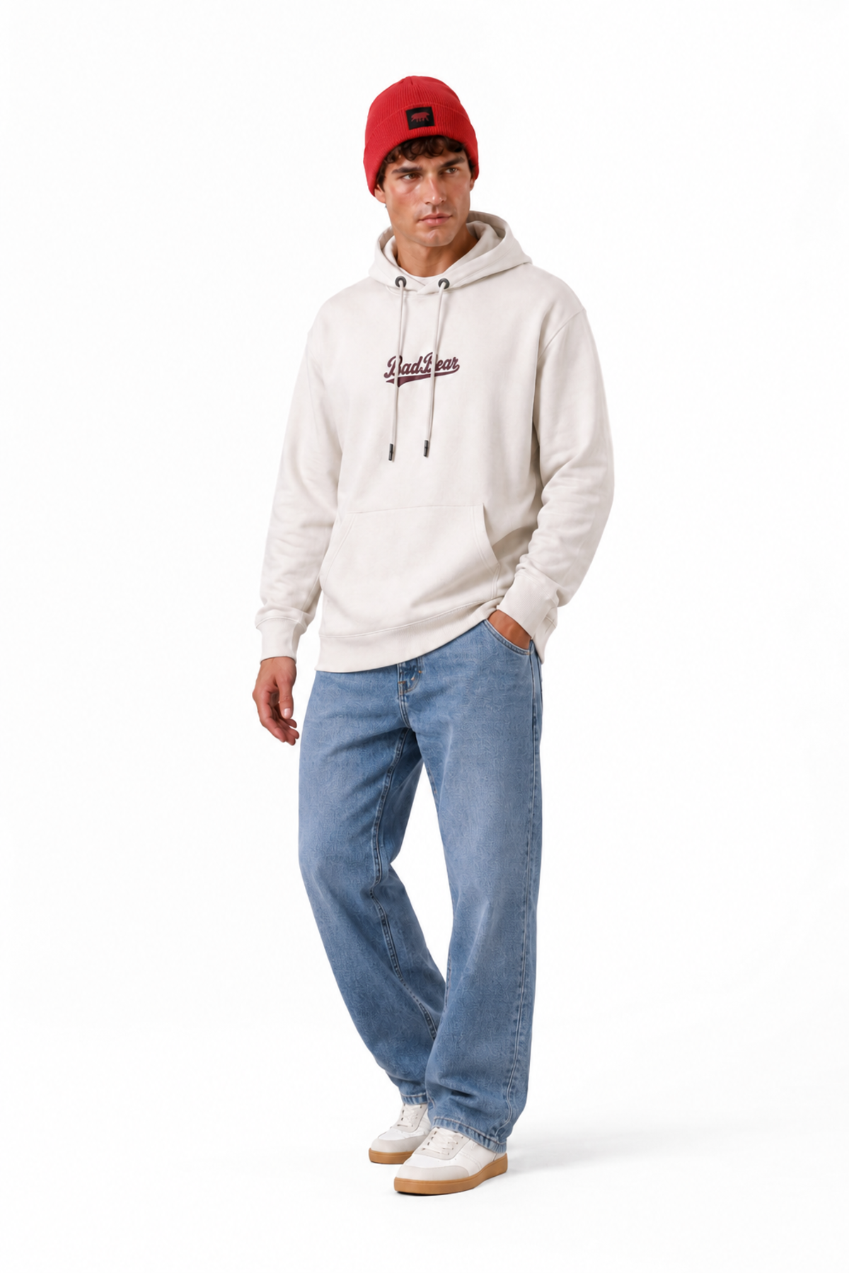 Essence Beyaz Basic Kapüşonlu Erkek Sweatshirt