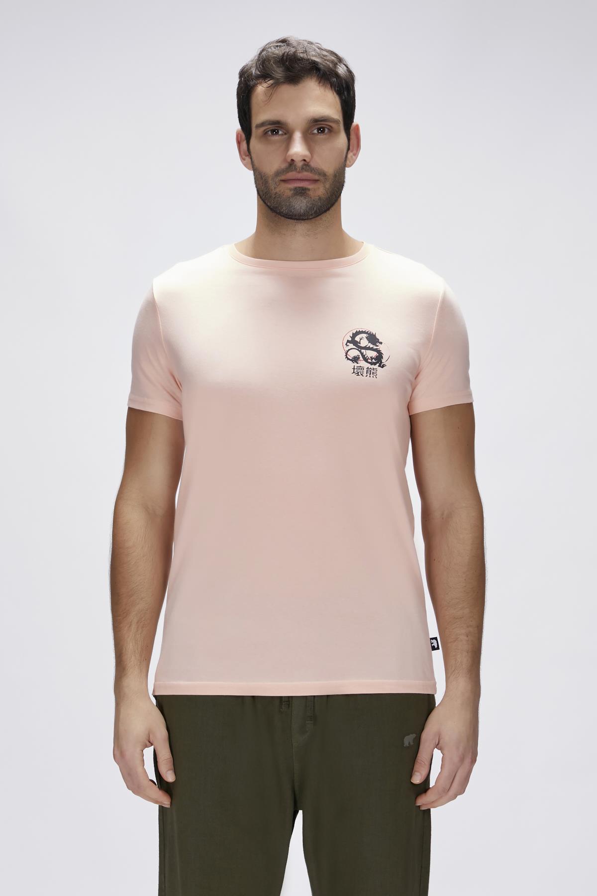 Draco Mellow Peach Mens Printed T-Shirt