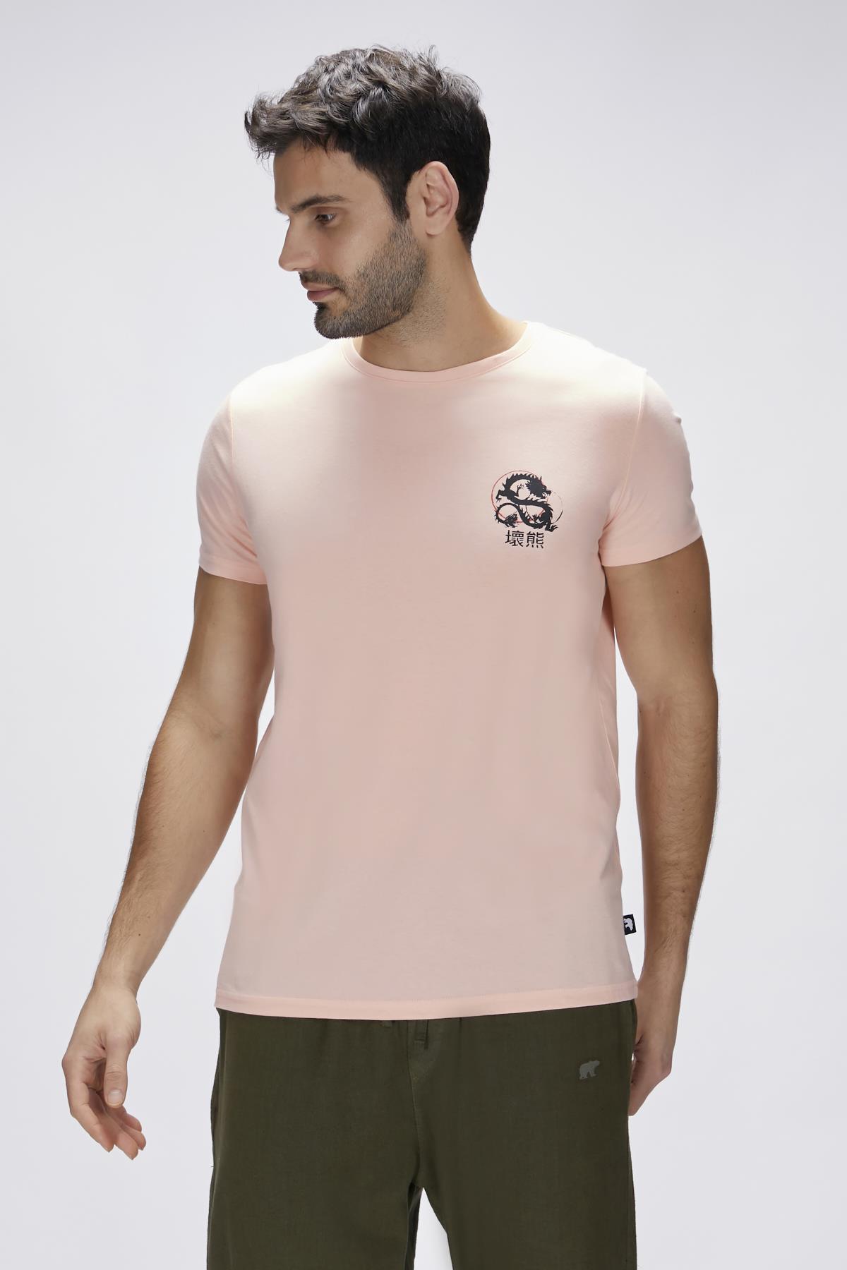 Draco Mellow Peach Mens Printed T-Shirt