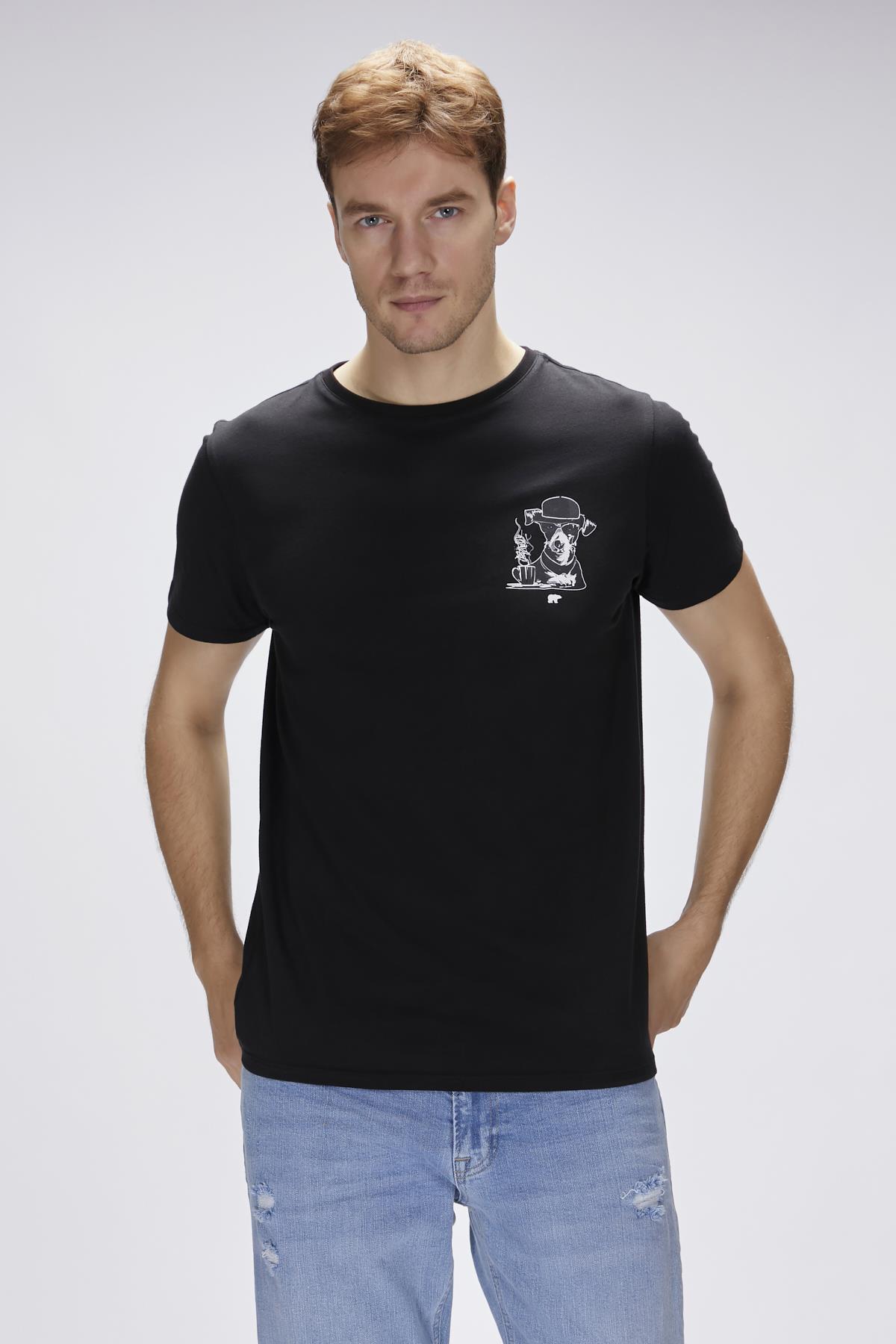Duggie Siyah Erkek Baskılı Tişört