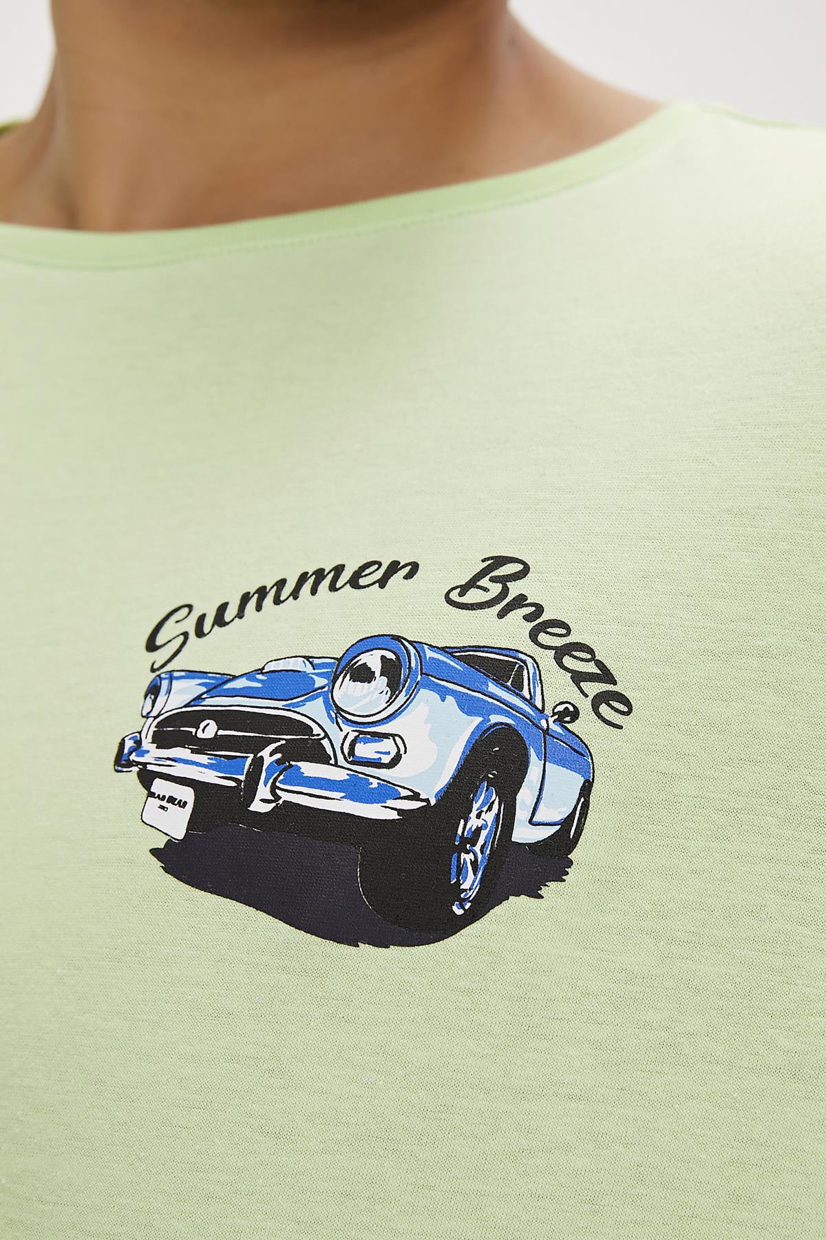 Dustin Yeşil Baskılı Erkek Tişört