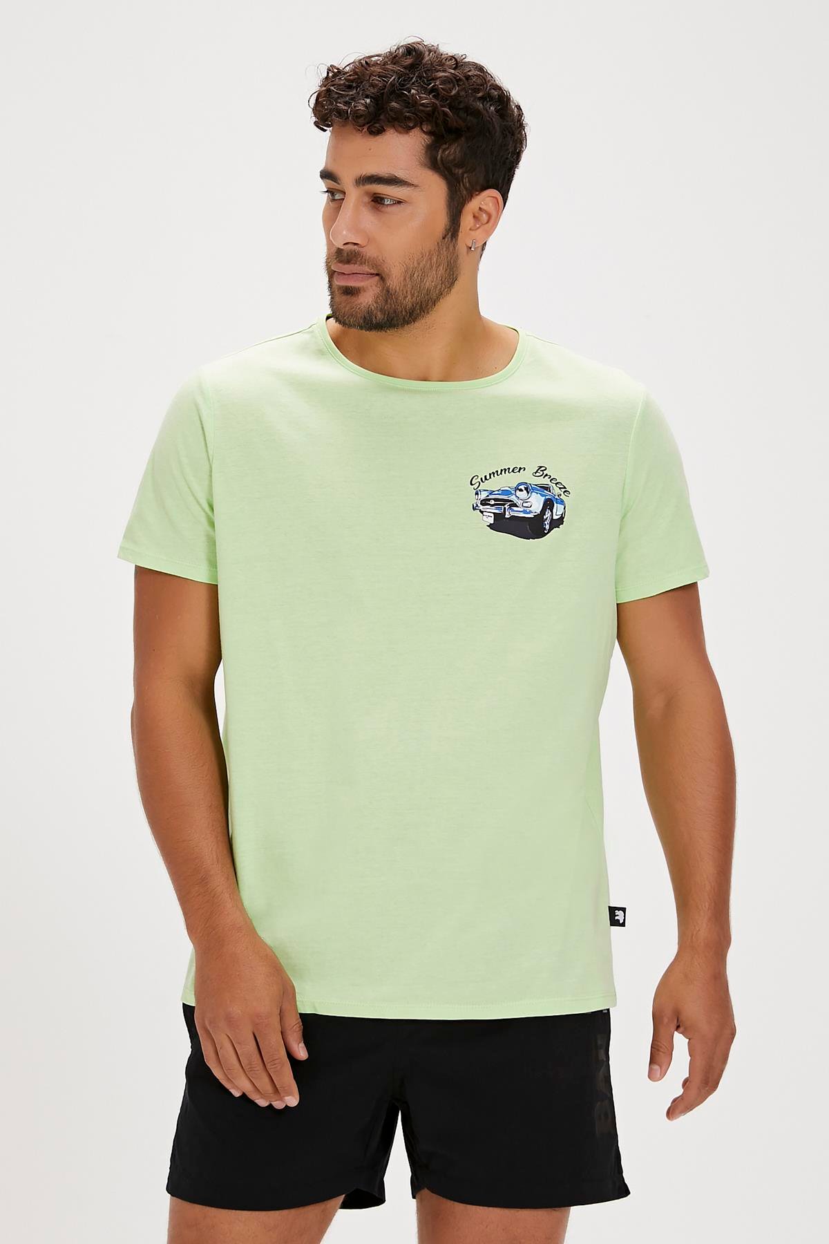 Dustin Yeşil Baskılı Erkek Tişört