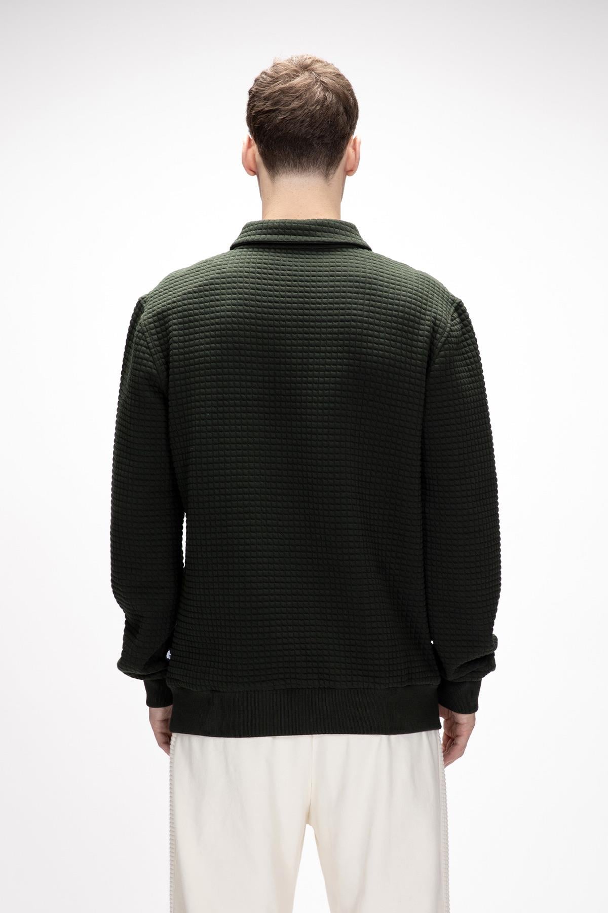 Diez Orman Yeşili Yarım Fermuarlı Erkek Sweatshirt