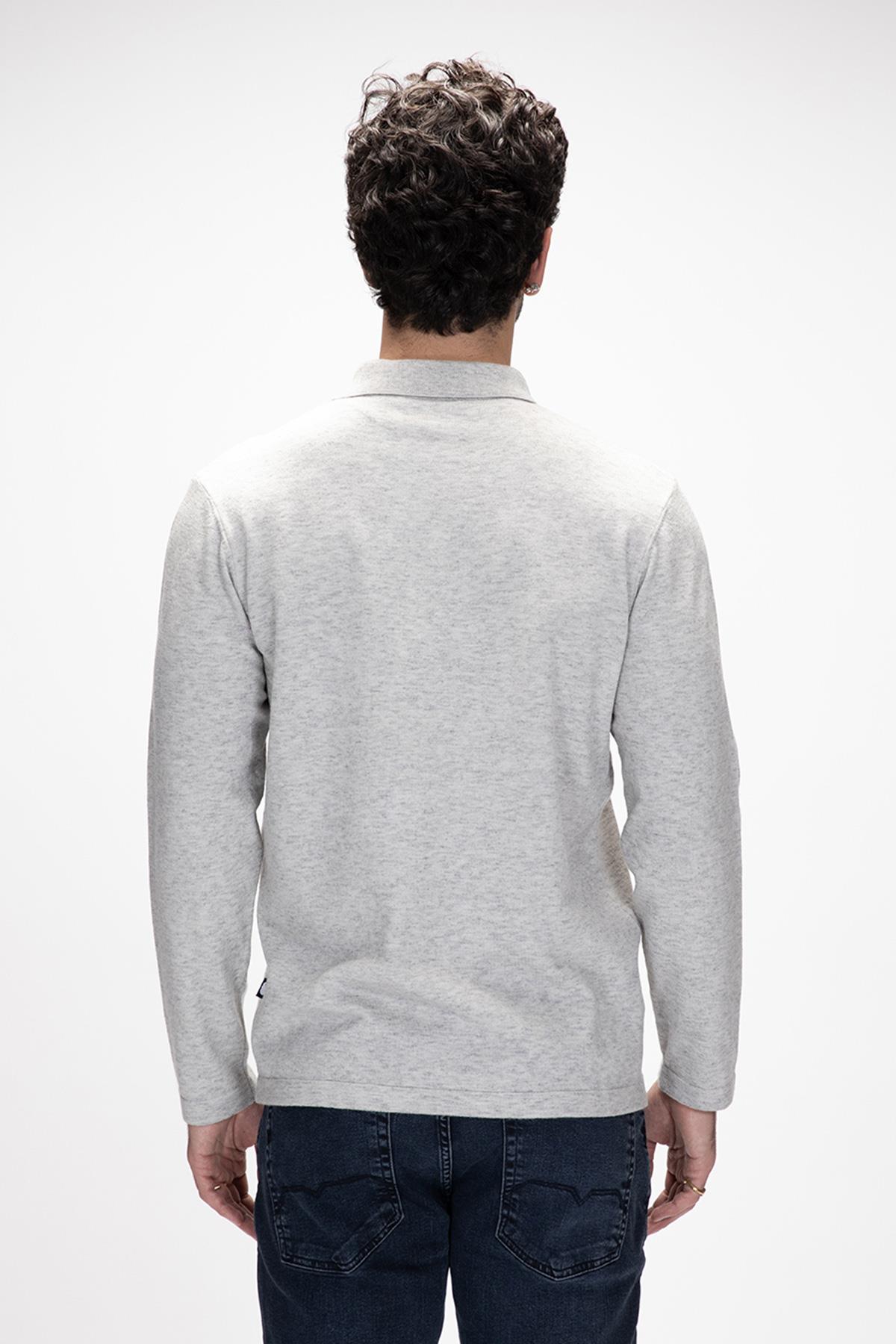 Kuger Gri Melanj Polo Yaka Erkek Triko Kazak