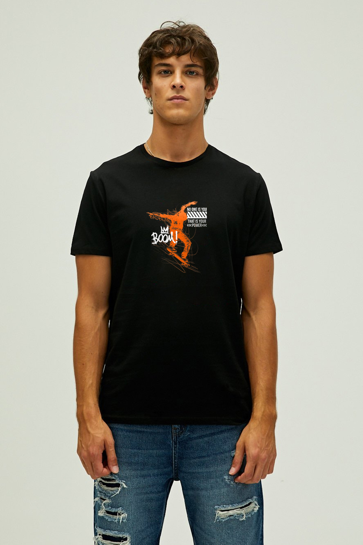 BOOM T-SHIRT PRINTED T-SHIRT SİYAH  MAN T-SHIRT BOOM T-SHIRTBOOM T-SHIRT