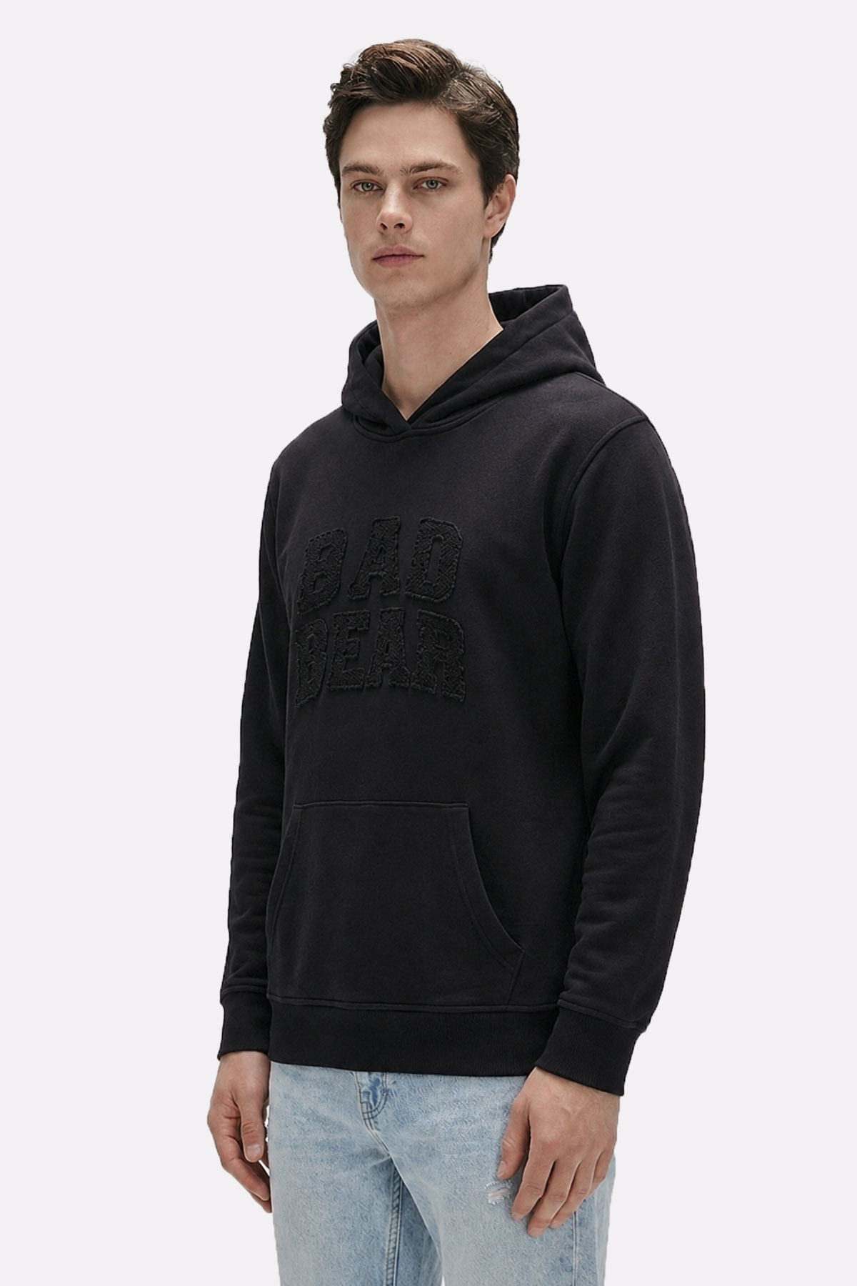 Glacier Siyah Logo Baskılı Kapüşonlu Erkek Sweatshirt