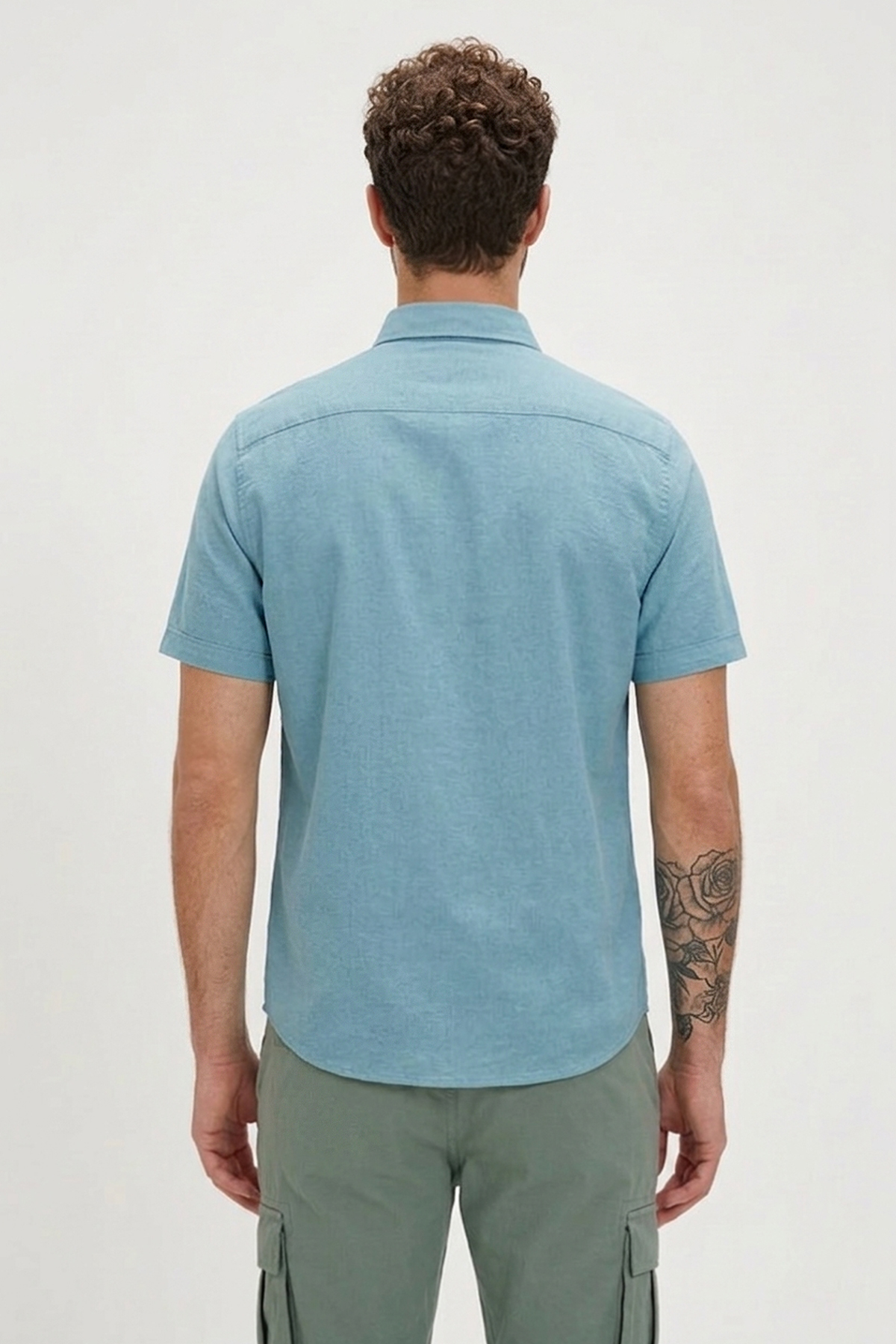 Drafty Retro Mavi Kısa Kollu Erkek Gömlek