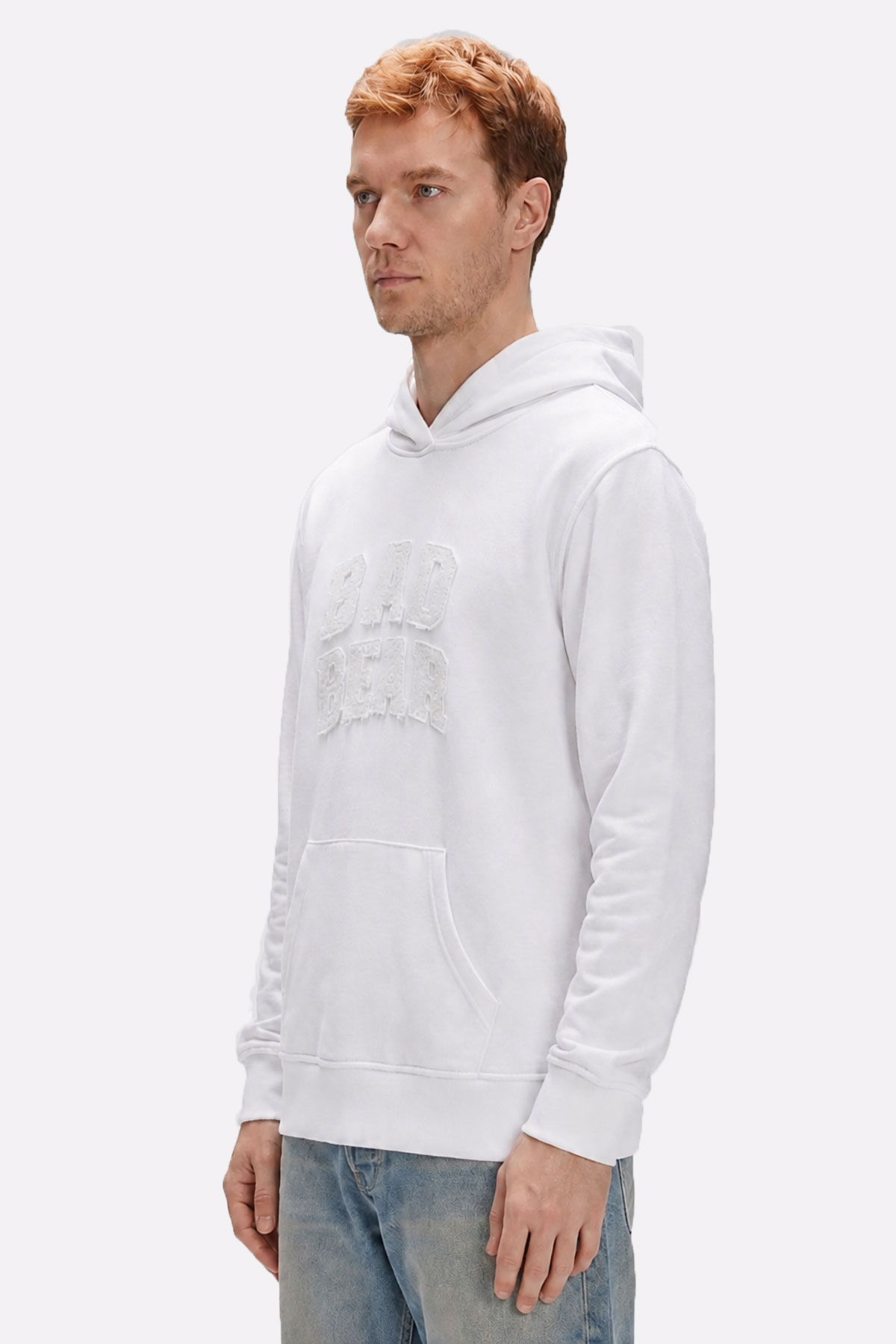 Glacier Beyaz Logo Baskılı Kapüşonlu Erkek Sweatshirt