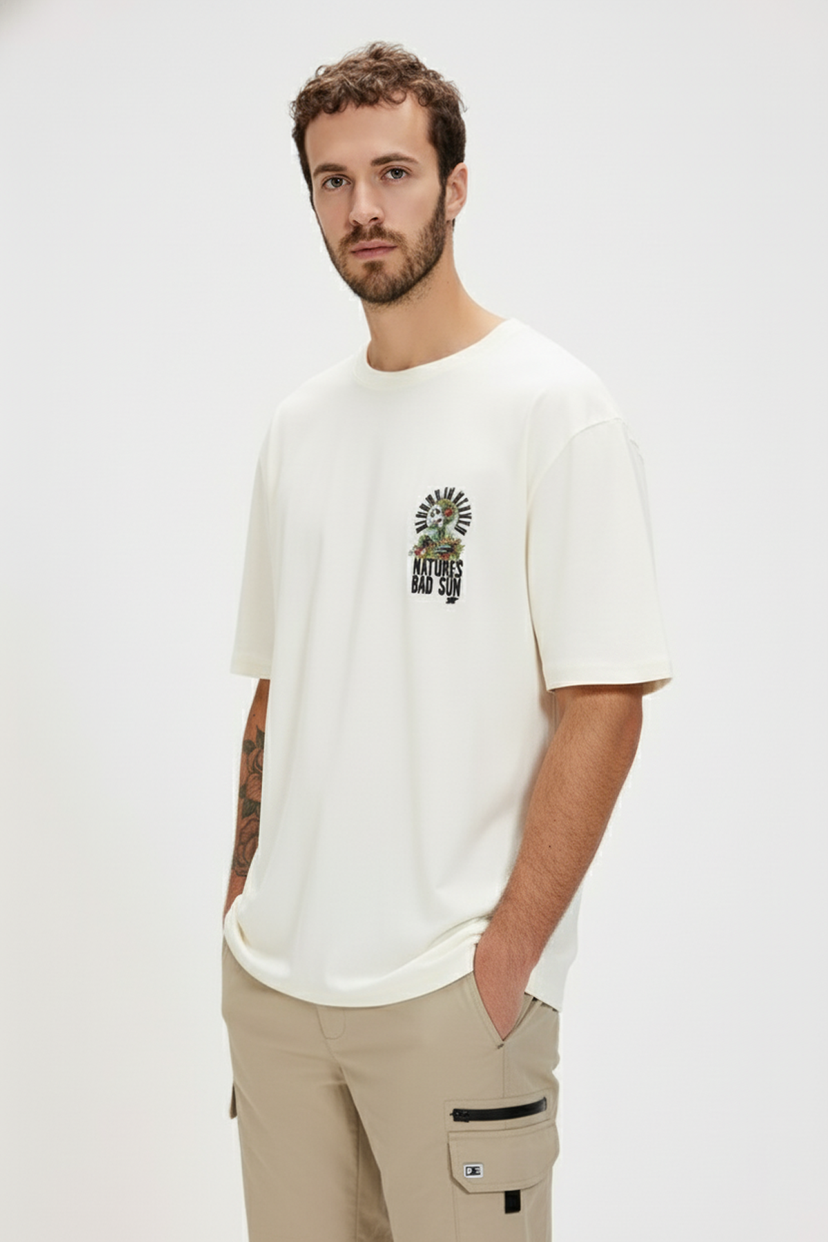 Blooms Beyaz Erkek Baskılı Tişört