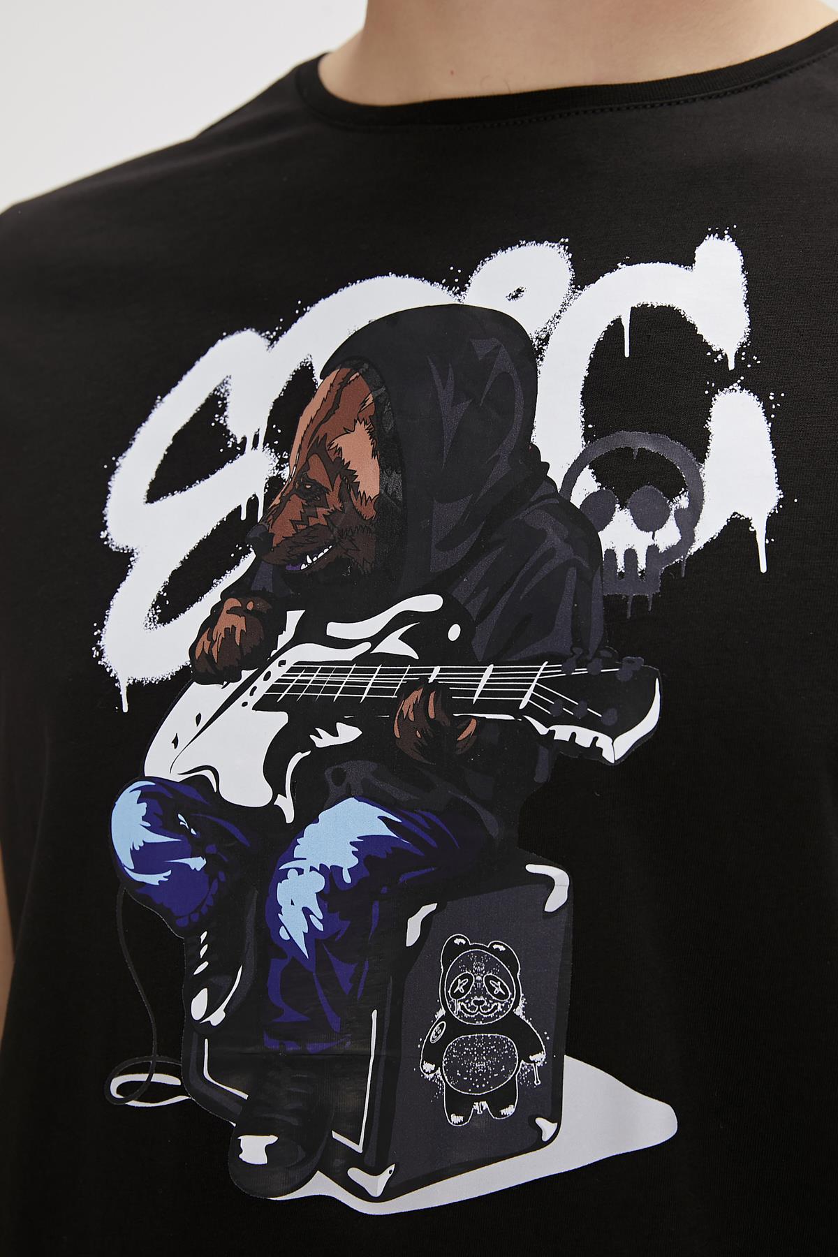 Epic Bear Siyah Baskılı Erkek Tişört