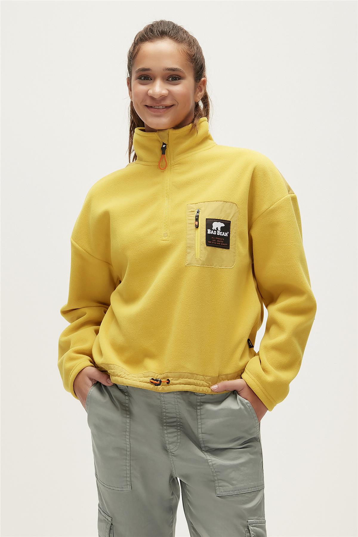 Eva Half-Zip Cider Sarı Yarım Fermuarlu Kadın Polar Sweatshirt