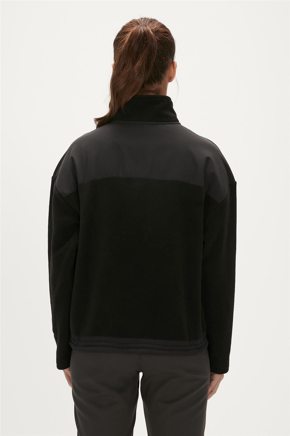 Eva Half-Zip Siyah Yarım Fermuarlu Kadın Polar Sweatshirt