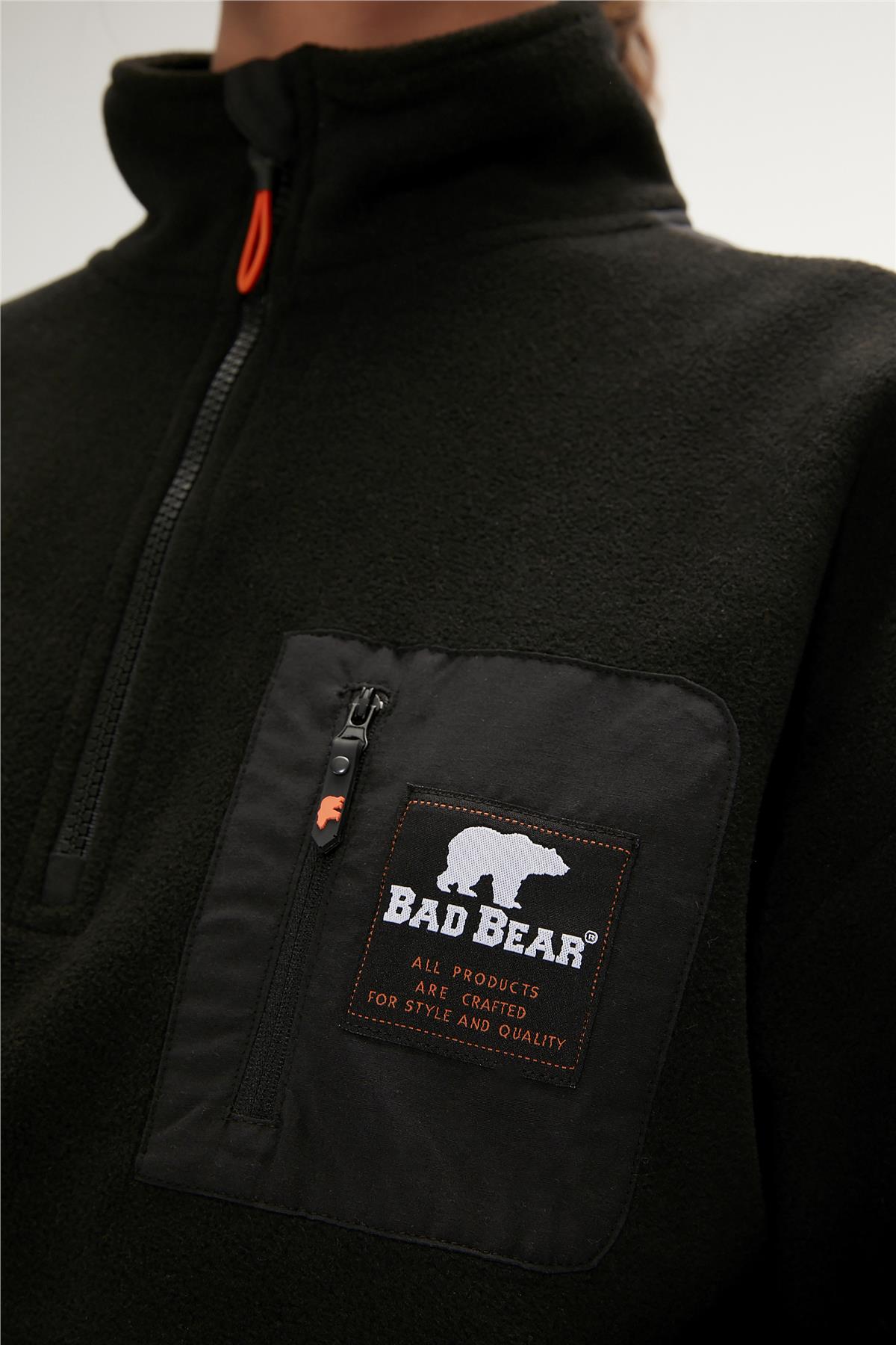 Eva Half-Zip Siyah Yarım Fermuarlu Kadın Polar Sweatshirt