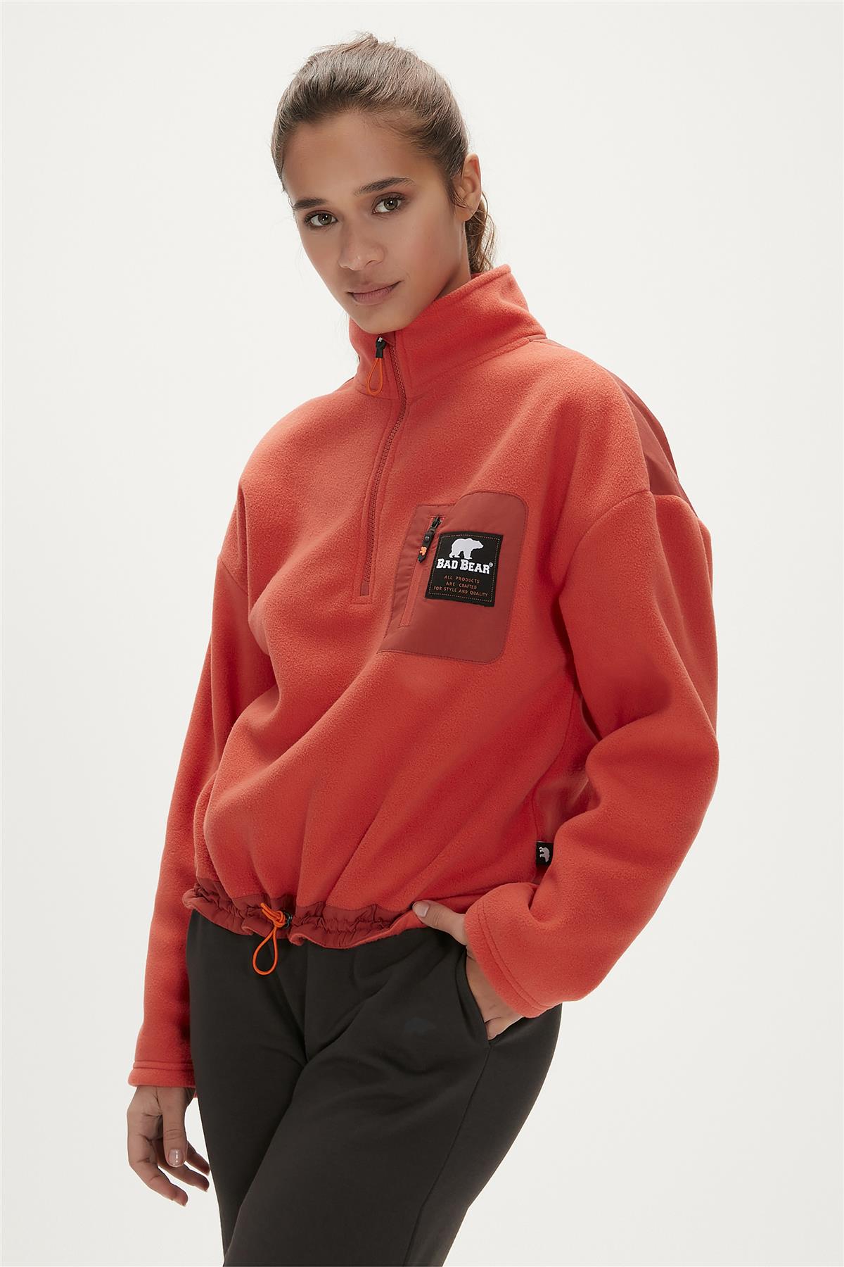 Eva Half-Zip Ginger Tarçın  Yarım Fermuarlu Kadın Polar Sweatshirt