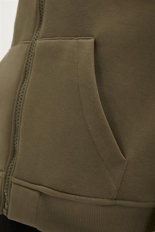 Even Full-Zip Hoodie Haki Yeşil Fermuarlı Kapüşonlu Erkek Sweatshirt