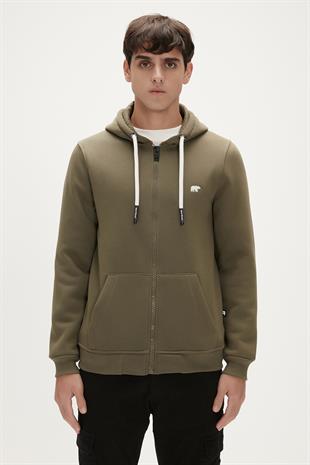 Even Full-Zip Hoodie Haki Yeşil Fermuarlı Kapüşonlu Erkek Sweatshirt
