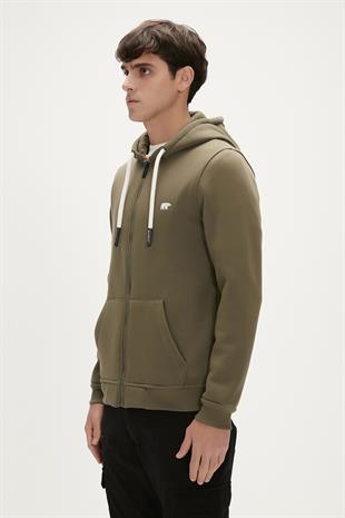 Even Full-Zip Hoodie Haki Yeşil Fermuarlı Kapüşonlu Erkek Sweatshirt