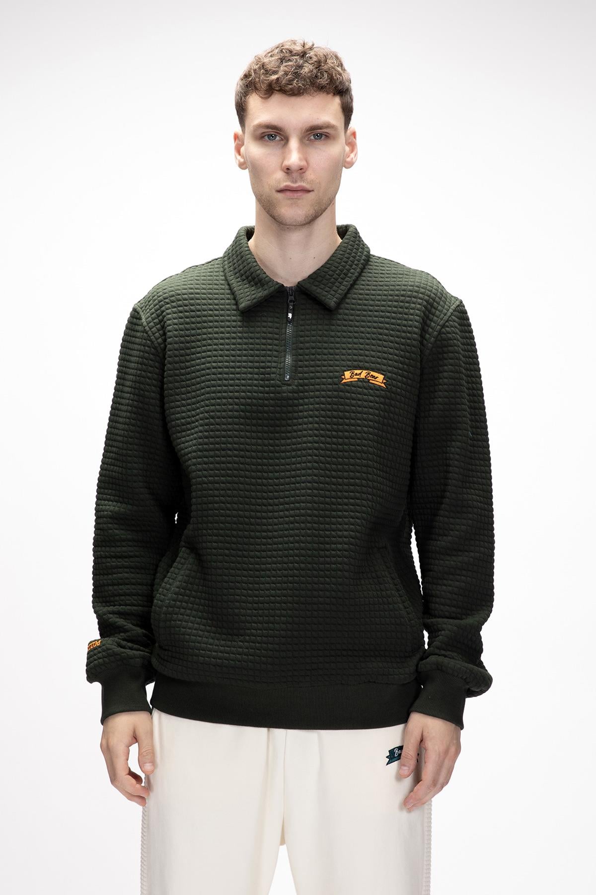 Diez Orman Yeşili Yarım Fermuarlı Erkek Sweatshirt