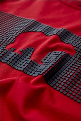 Fancy T-Shirt Crimson Red Kırmızı 3D Baskılı Bisiklet Yaka Erkek Tişört