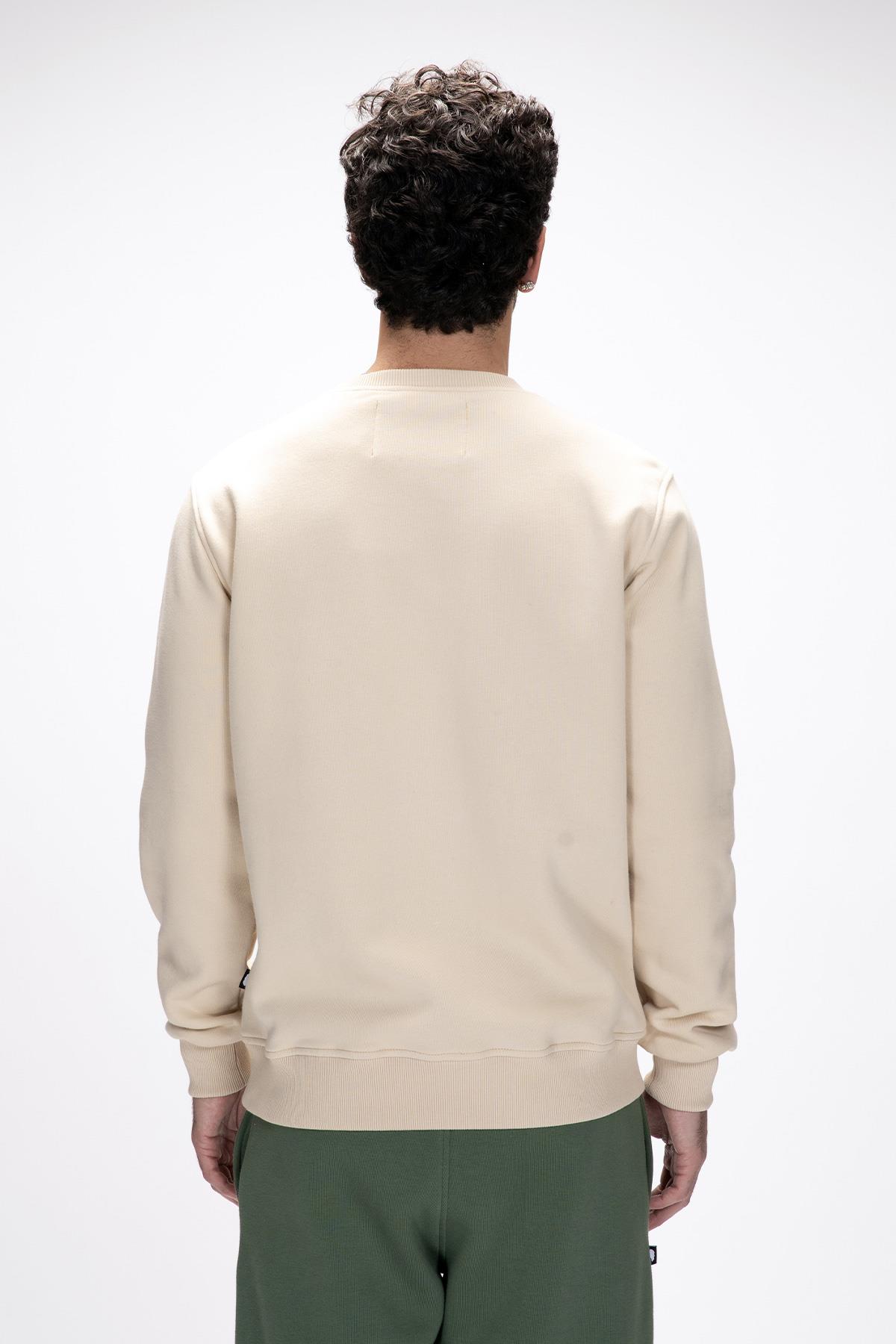 Windy Bej Crewneck Erkek Baskılı Sweatshirt