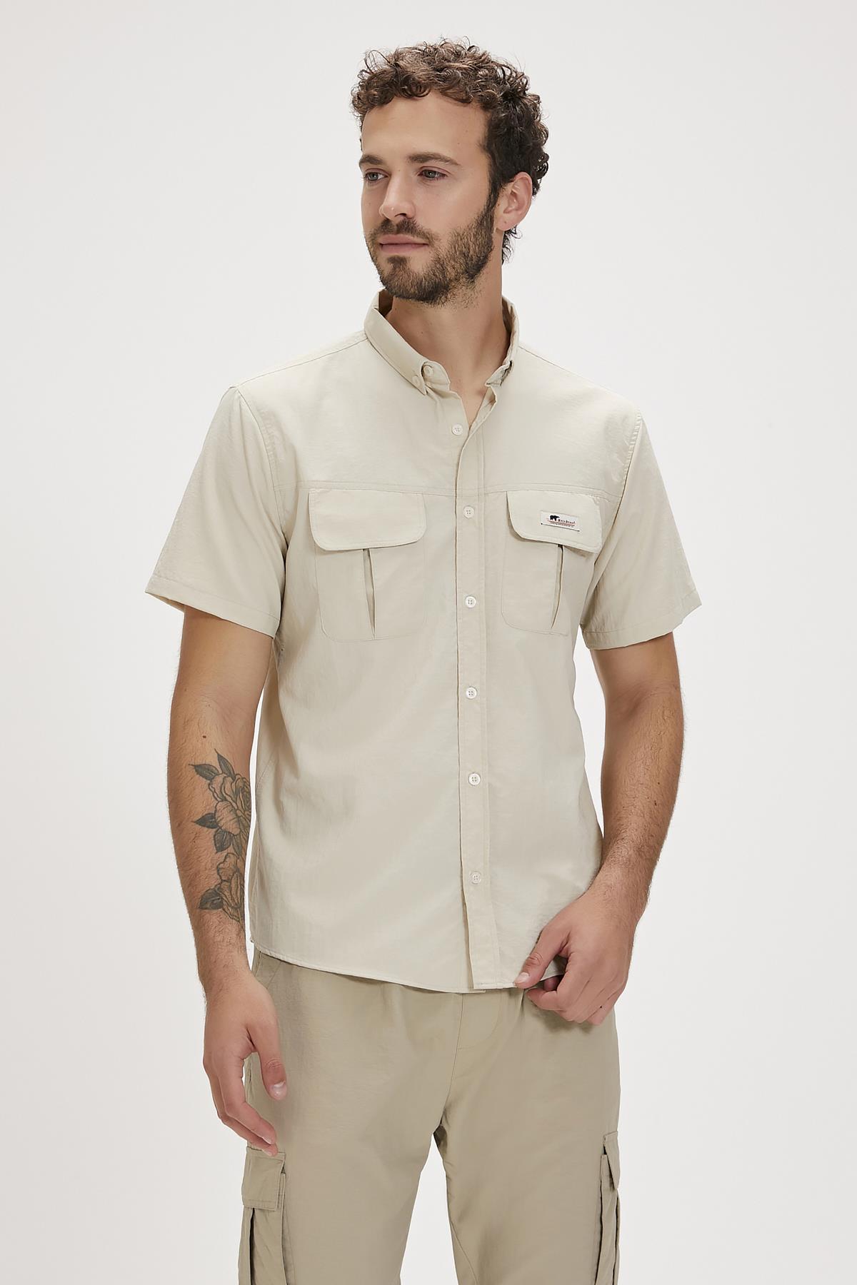 Fernando Bej Baskılı Kısa Kollu Erkek Gömlek