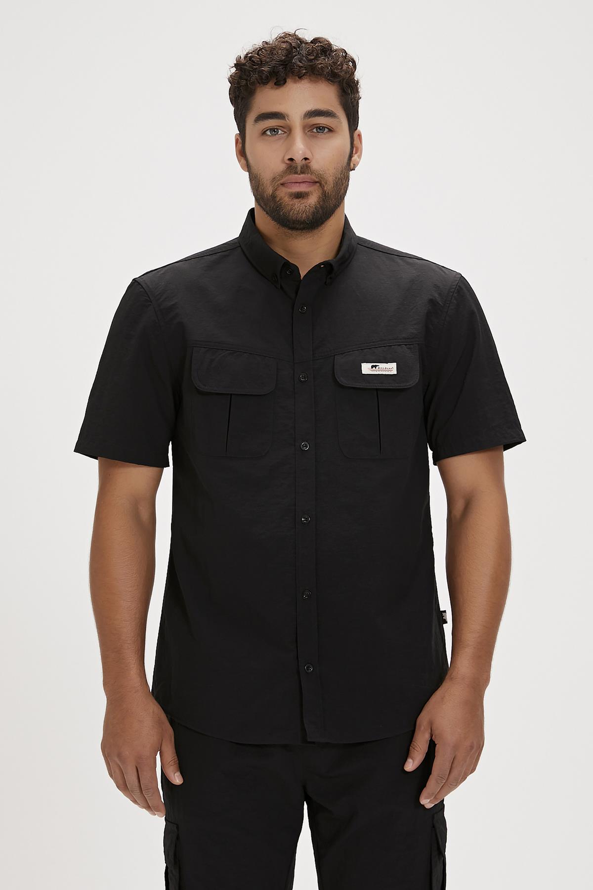 Fernando Siyah Baskılı Kısa Kollu Erkek Gömlek