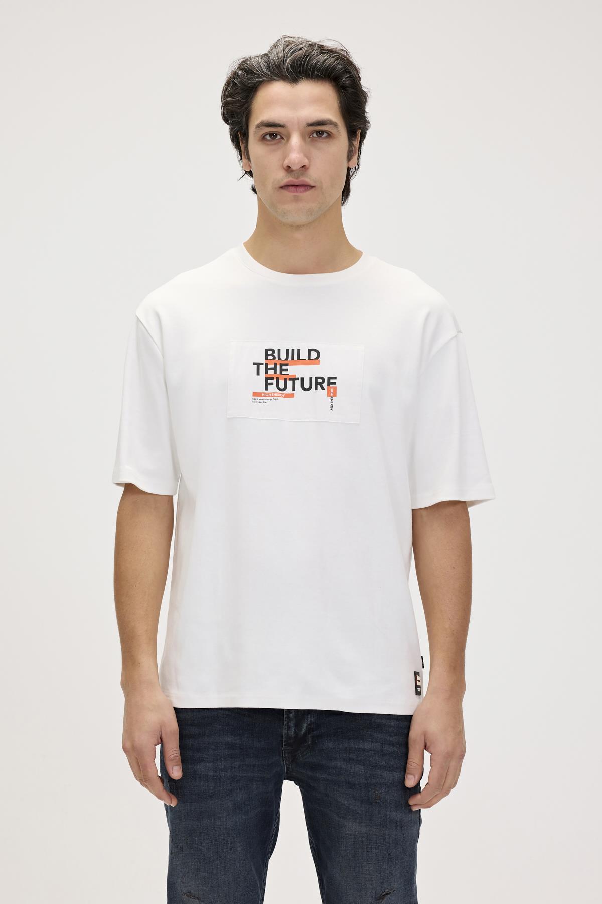 Moreno Beyaz Erkek Baskılı Tişört