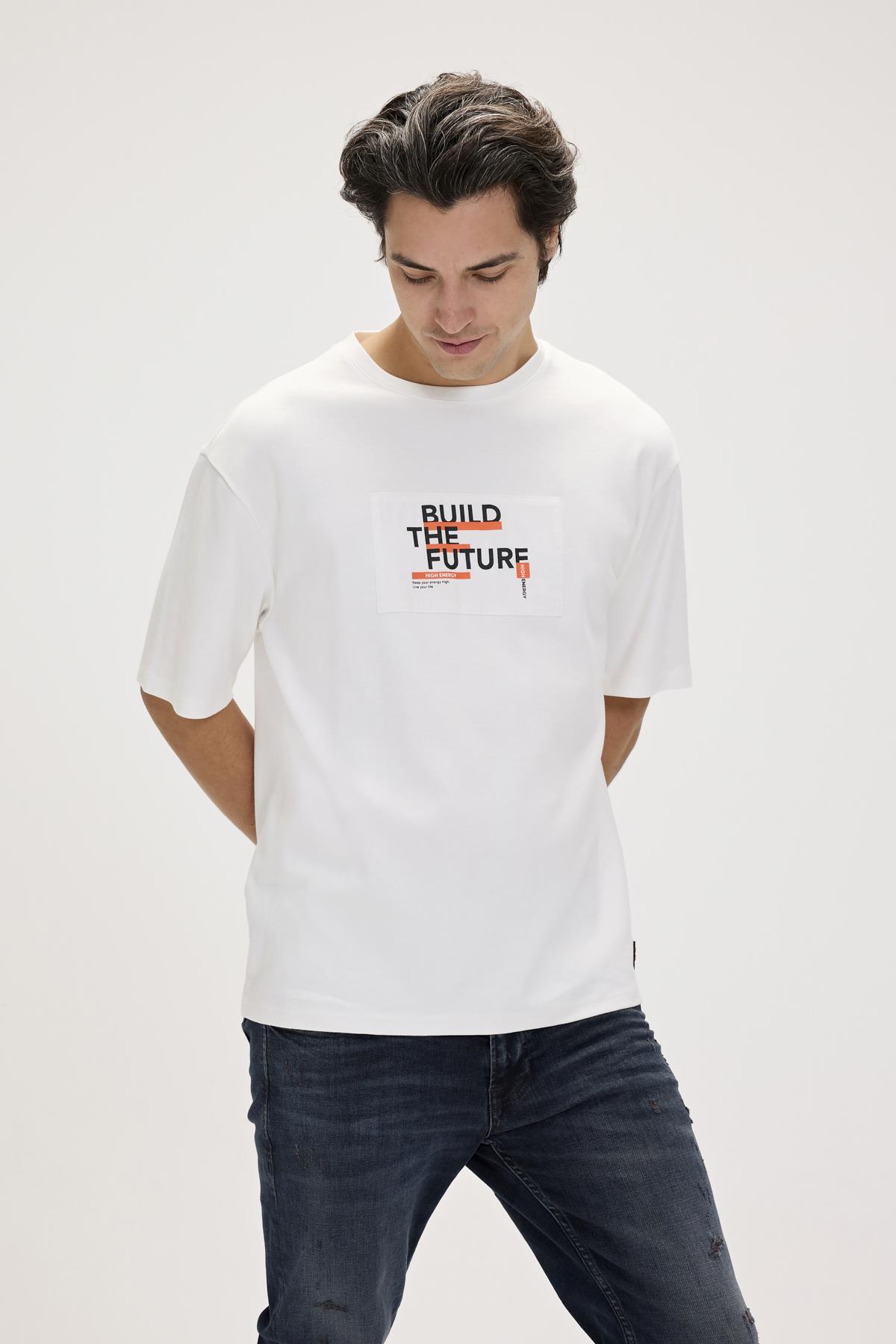 Moreno Beyaz Erkek Baskılı Tişört