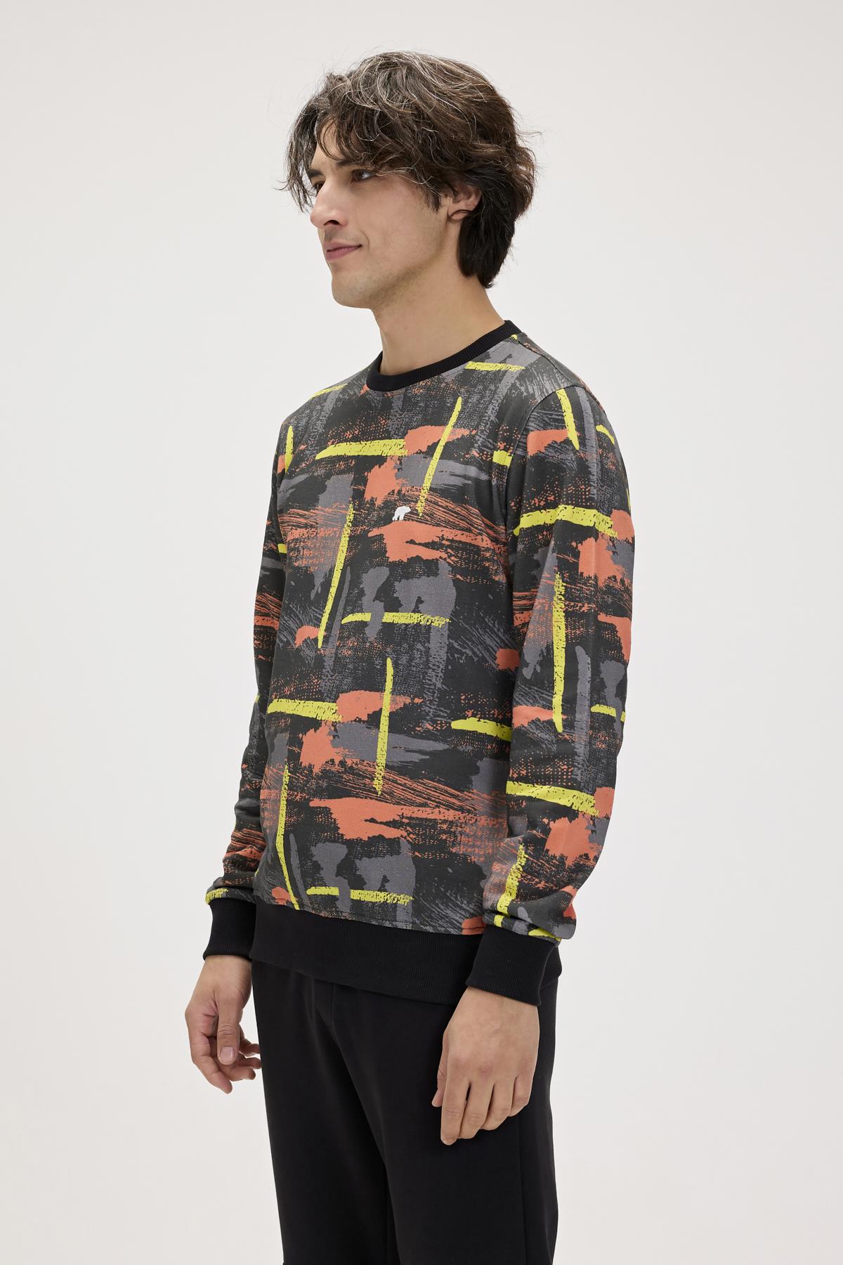 Flame Siyah Erkek Baskılı Sweatshirt