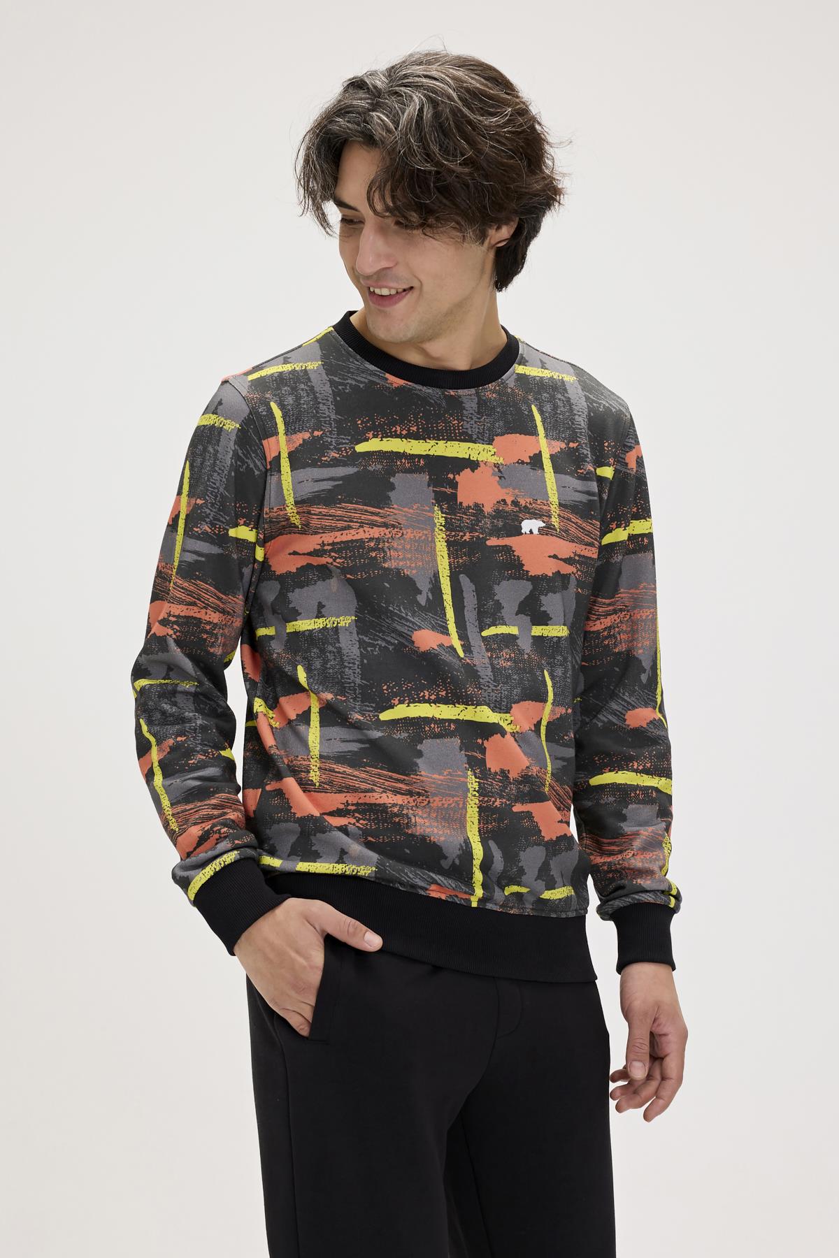 Flame Siyah Erkek Baskılı Sweatshirt