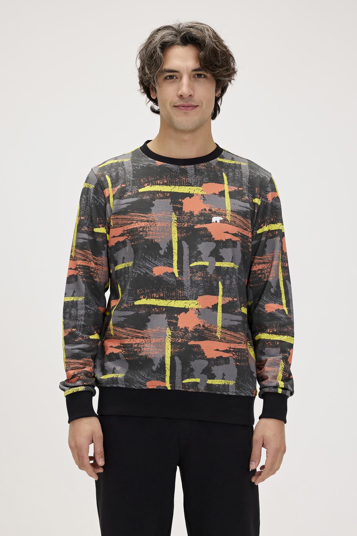 Flame Siyah Erkek Baskılı Sweatshirt