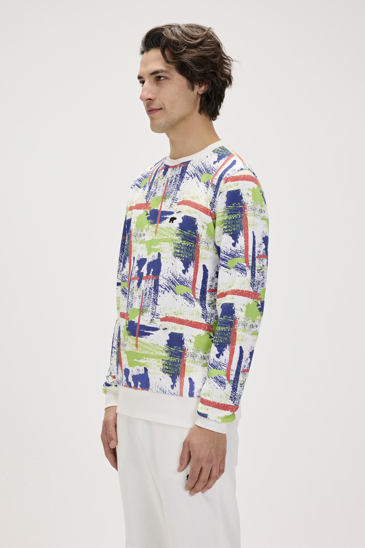 Flame Beyaz Erkek Baskılı Sweatshirt