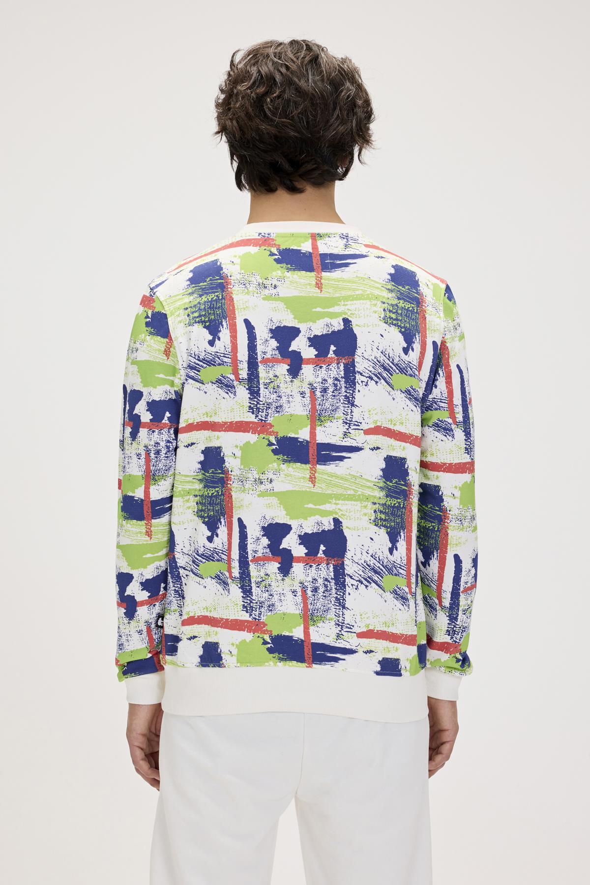 Flame Beyaz Erkek Baskılı Sweatshirt