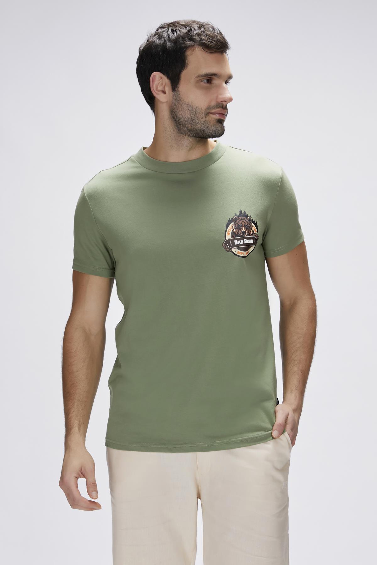 Flint Yeşil Erkek Baskılı Tişört