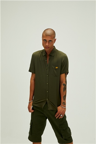 Frank Shirt Haki Yeşil Kısa Kollu Erkek Gömlek