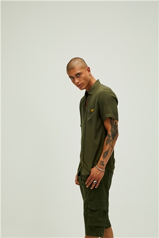 Frank Shirt Haki Yeşil Kısa Kollu Erkek Gömlek