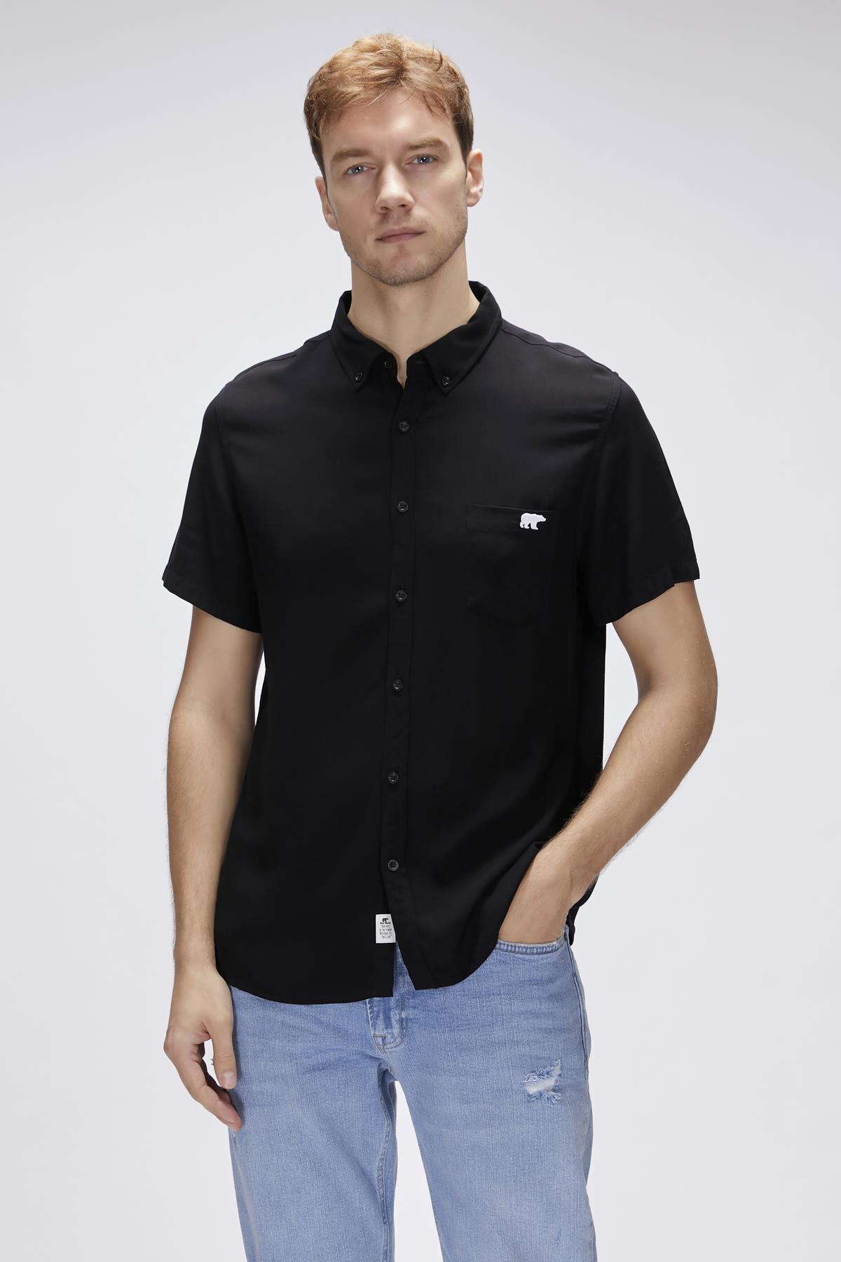 Frank Shirt Siyah Kısa Kollu Erkek Gömlek