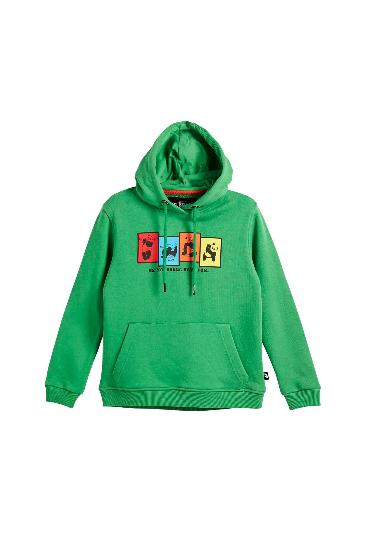 Fun Crewneck Kids Green Yeşil Kapüşonlu Baskılı Çocuk Sweatshirt