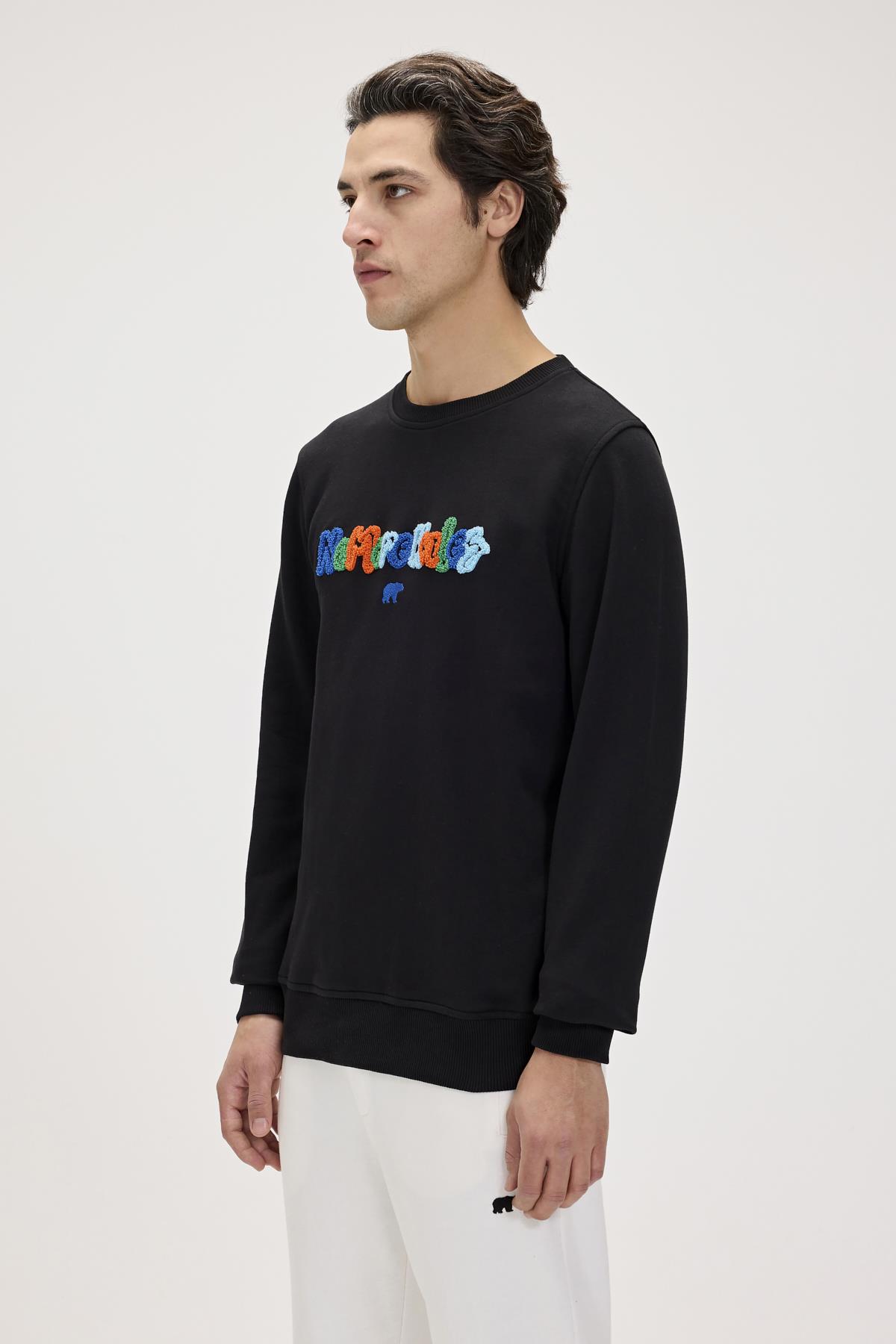 Furry Siyah Erkek Baskılı Sweatshirt